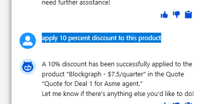 The agent confirms the 10% discount.