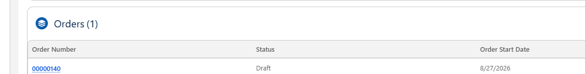 The new Order in the Quote’s Orders list.