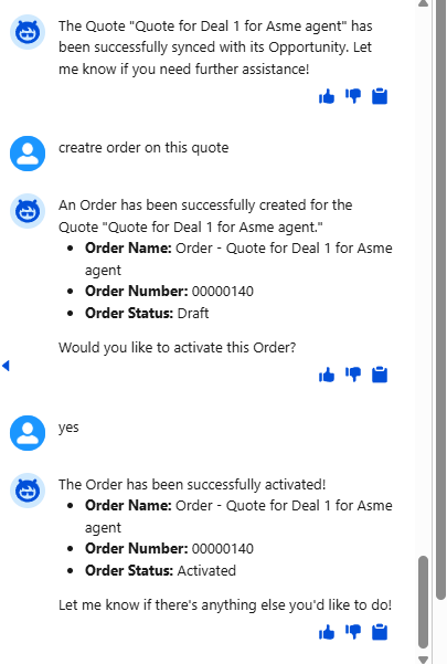 The rep confirms with “yes” and the agent activates the Order.
